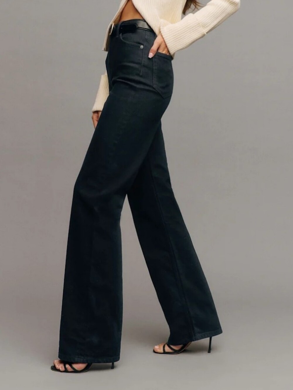 Reformation Wilder High Rise Wide Leg Jeans Organic Cotton Broke In Black